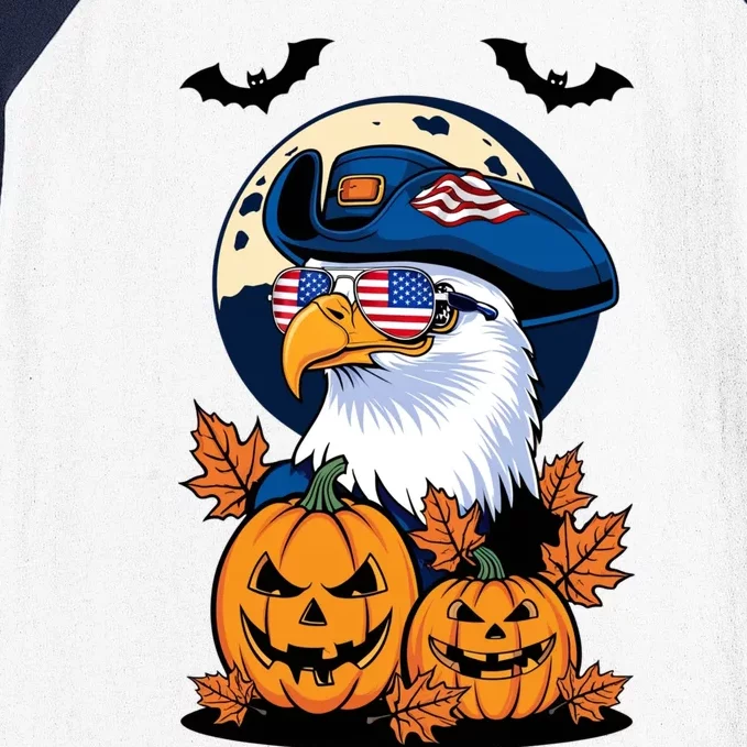 Cute Bald Eagle Witch Halloween Pumpkin Eagle Lover Baseball Sleeve Shirt