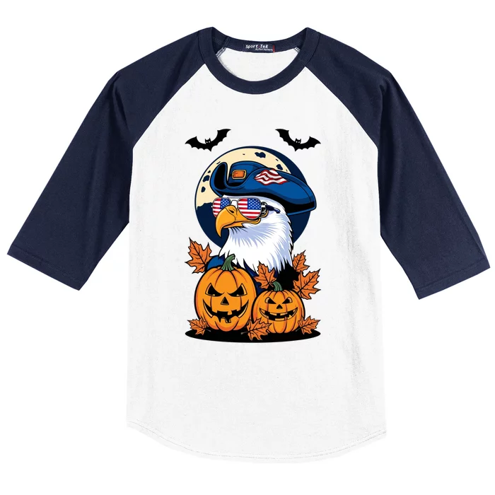 Cute Bald Eagle Witch Halloween Pumpkin Eagle Lover Baseball Sleeve Shirt