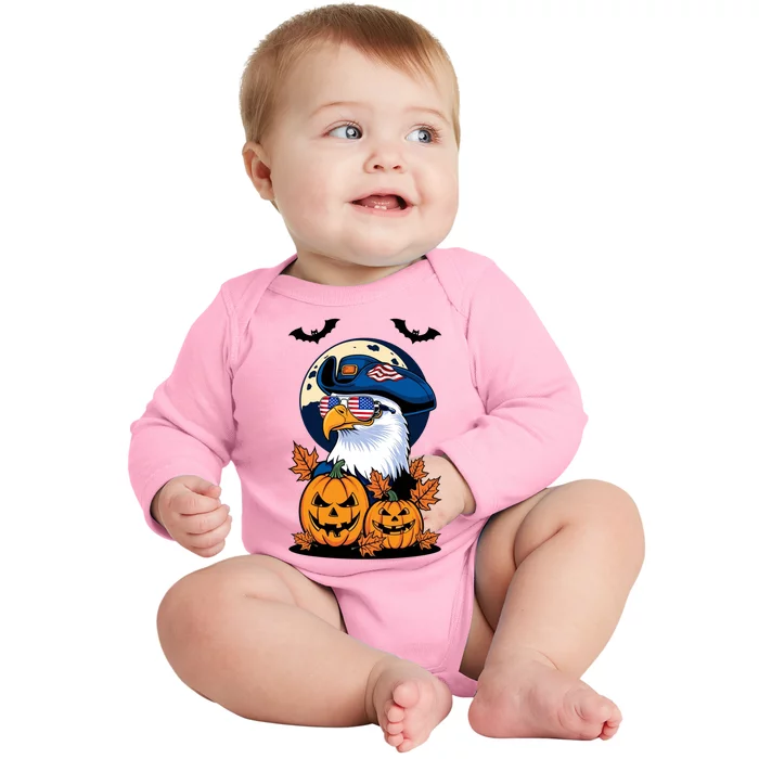 Cute Bald Eagle Witch Halloween Pumpkin Eagle Lover Baby Long Sleeve Bodysuit