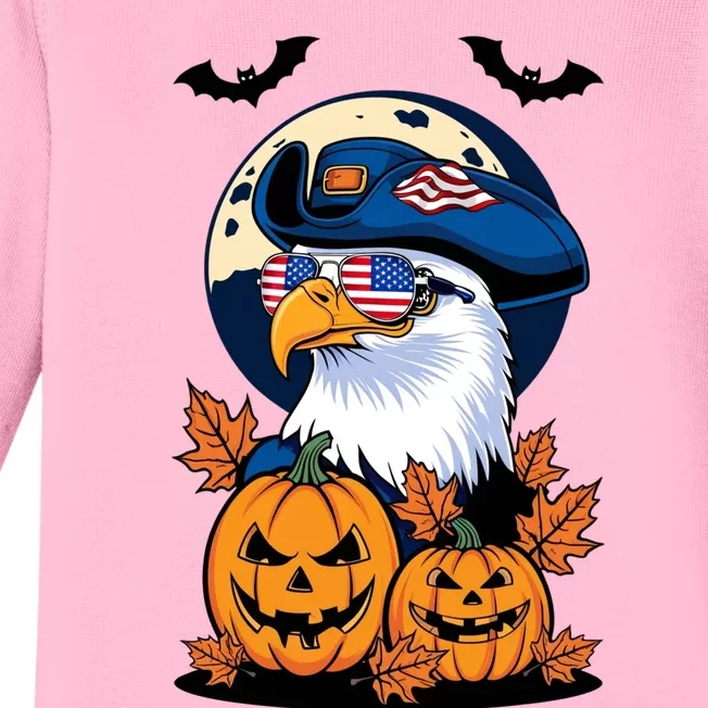 Cute Bald Eagle Witch Halloween Pumpkin Eagle Lover Baby Long Sleeve Bodysuit