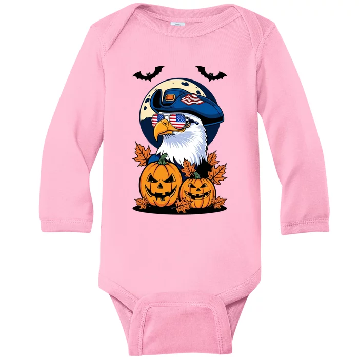 Cute Bald Eagle Witch Halloween Pumpkin Eagle Lover Baby Long Sleeve Bodysuit