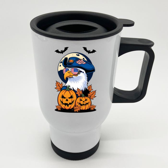 Cute Bald Eagle Witch Halloween Pumpkin Eagle Lover Front & Back Stainless Steel Travel Mug