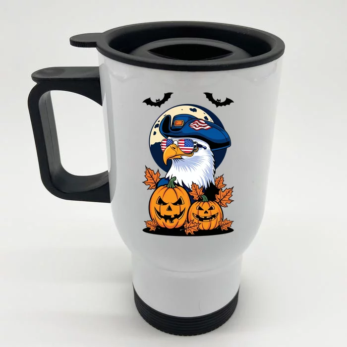 Cute Bald Eagle Witch Halloween Pumpkin Eagle Lover Front & Back Stainless Steel Travel Mug