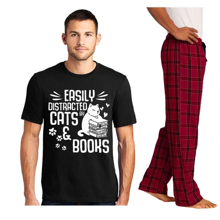 Cat Book Easily Distracted by Cats and Books Gift Pajama Set