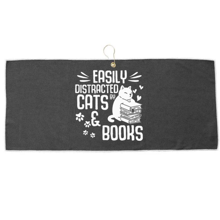 Cat Book Easily Distracted by Cats and Books Gift Large Microfiber Waffle Golf Towel