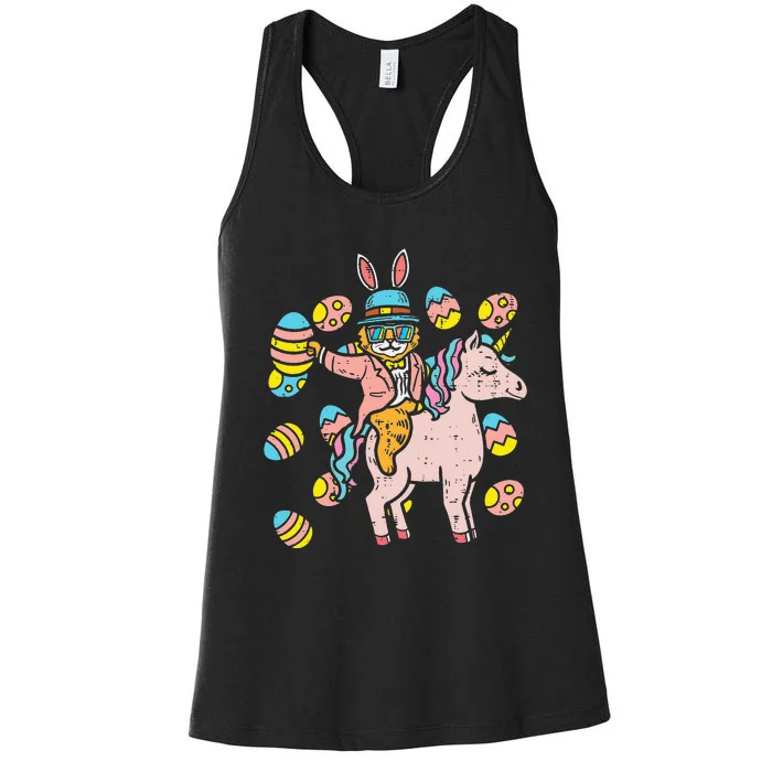 Cat Bunny Ears Eggs Riding Unicorn Easter Day Women's Racerback Tank