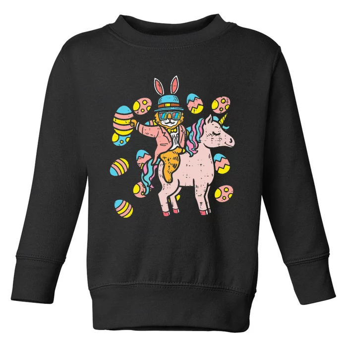 Cat Bunny Ears Eggs Riding Unicorn Easter Day Toddler Sweatshirt