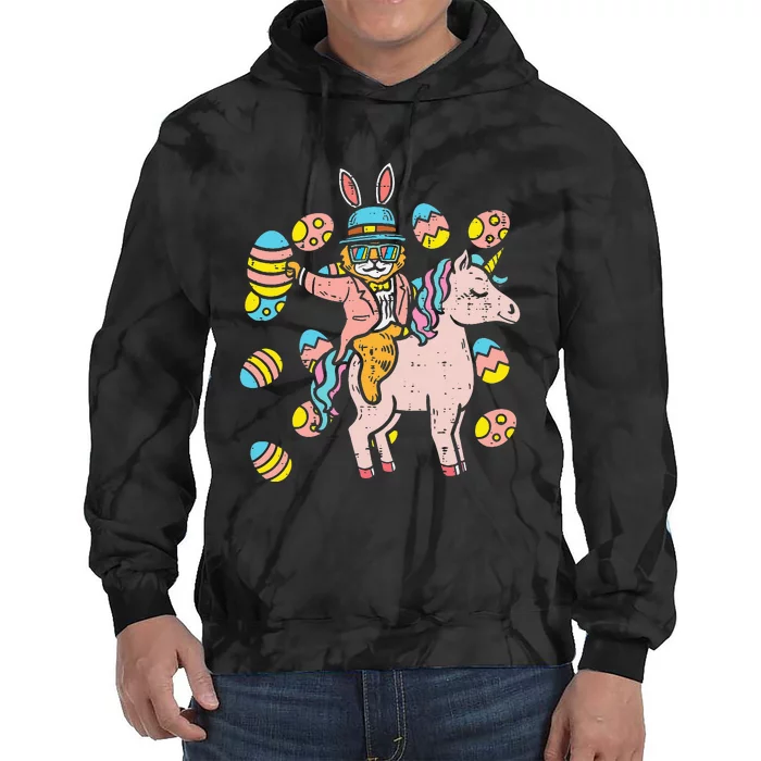 Cat Bunny Ears Eggs Riding Unicorn Easter Day Tie Dye Hoodie