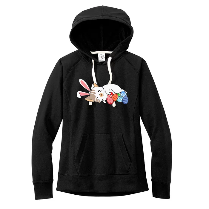 Cat Bunny Ears Egg Hunting Easter Cute Kitten Kitty Spring Women's Fleece Hoodie