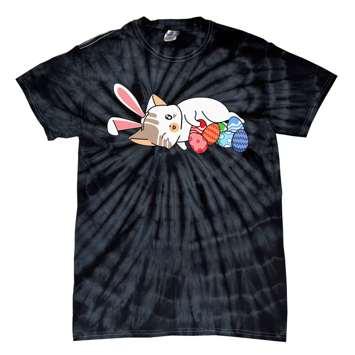 Cat Bunny Ears Egg Hunting Easter Cute Kitten Kitty Spring Tie-Dye T-Shirt