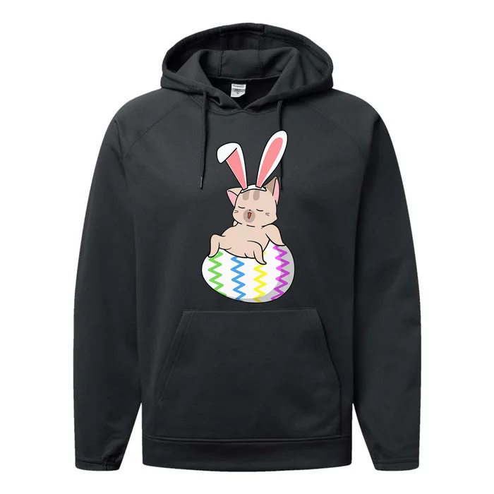 Cat Bunny Ears Egg Hunting Easter Cute Kitten Kitty Spring Performance Fleece Hoodie