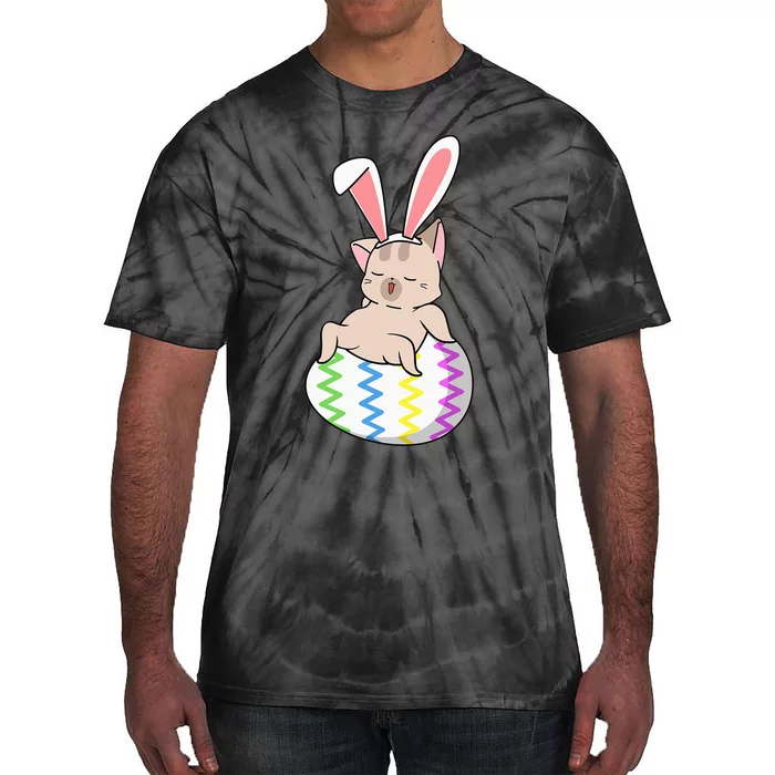 Cat Bunny Ears Egg Hunting Easter Cute Kitten Kitty Spring Tie-Dye T-Shirt