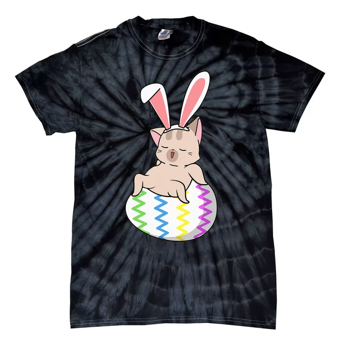 Cat Bunny Ears Egg Hunting Easter Cute Kitten Kitty Spring Tie-Dye T-Shirt