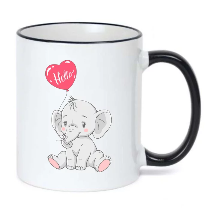 Cute Baby Elephant With Balloon Black Color Changing Mug