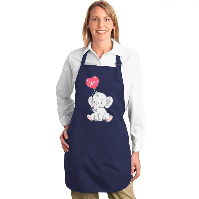 Cute Baby Elephant With Balloon Full-Length Apron With Pocket