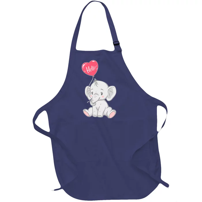 Cute Baby Elephant With Balloon Full-Length Apron With Pocket