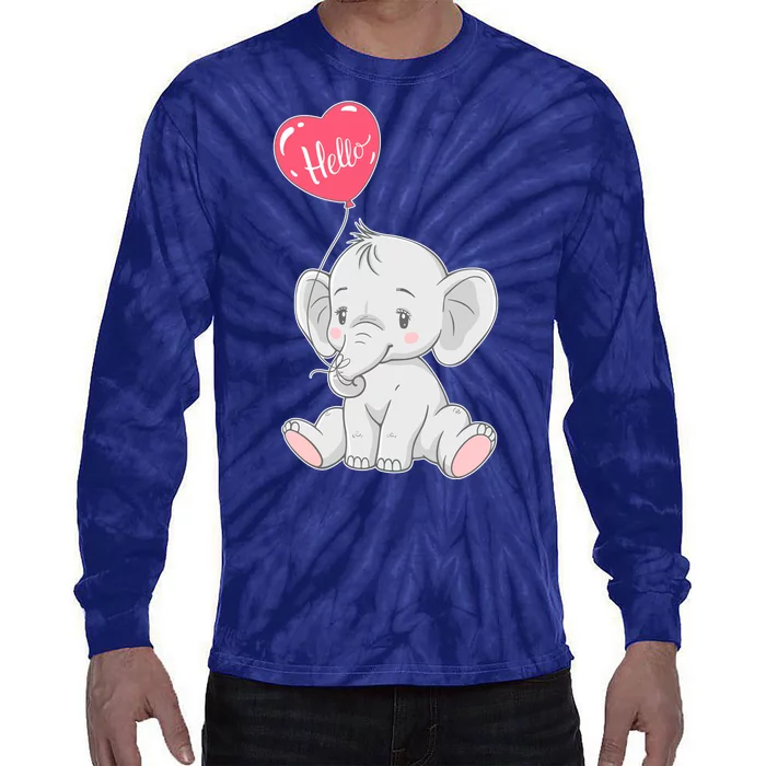 Cute Baby Elephant With Balloon Tie-Dye Long Sleeve Shirt