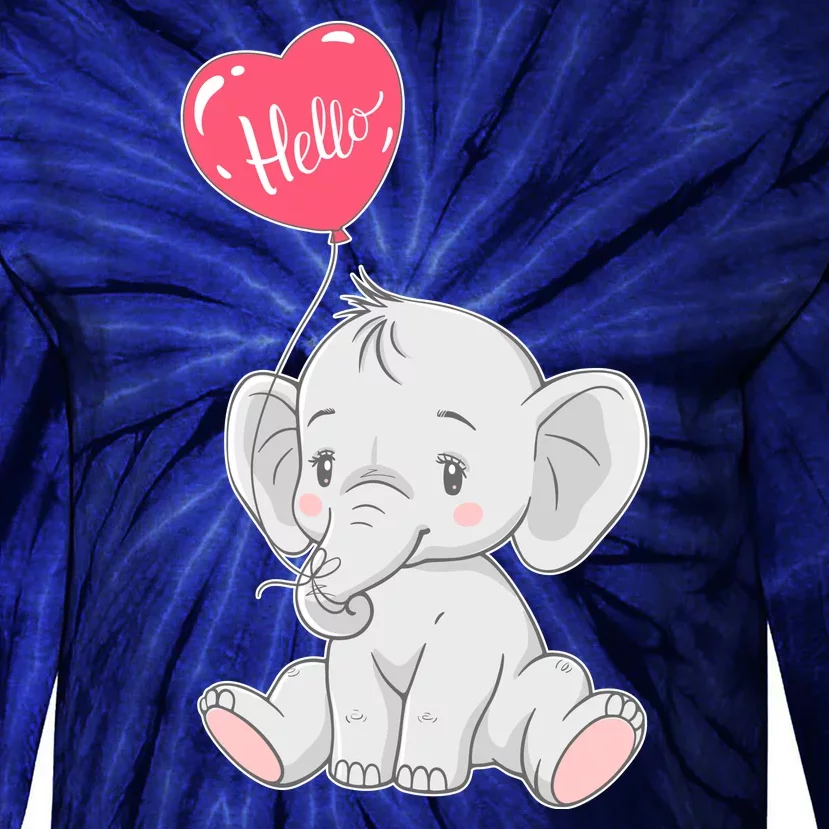 Cute Baby Elephant With Balloon Tie-Dye Long Sleeve Shirt