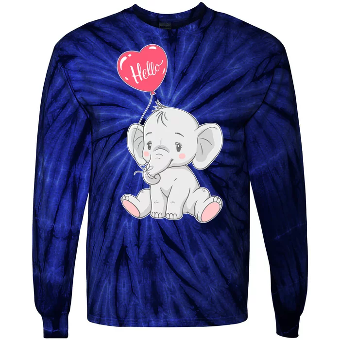 Cute Baby Elephant With Balloon Tie-Dye Long Sleeve Shirt