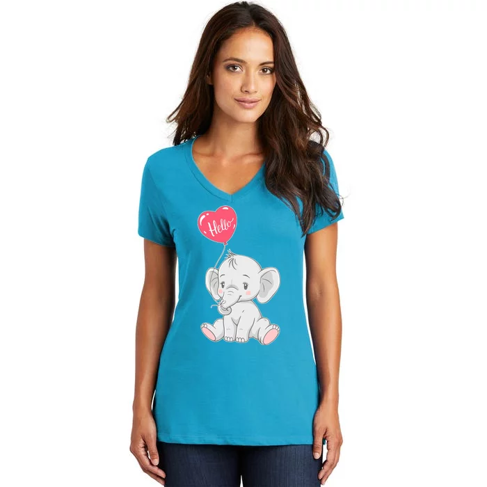 Cute Baby Elephant With Balloon Women's V-Neck T-Shirt