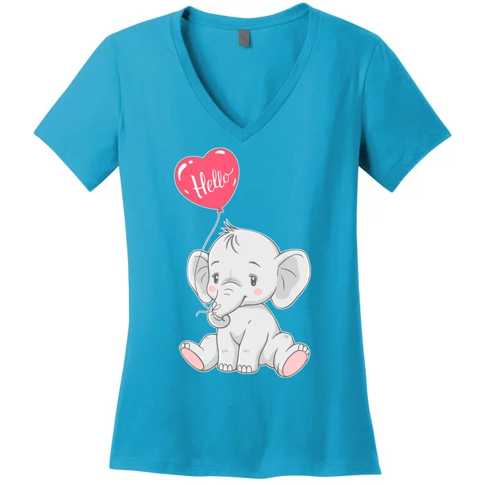 Cute Baby Elephant With Balloon Women's V-Neck T-Shirt