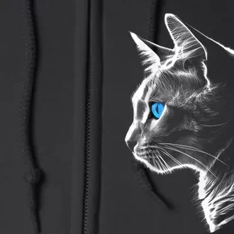 Cat Blue Eyes Pet Animal Art Cat Full Zip Hoodie