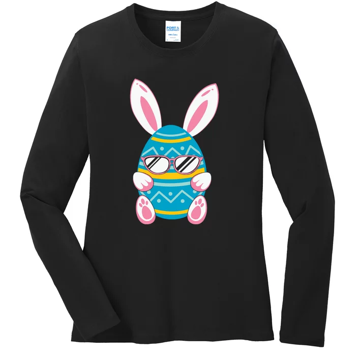 Cute Bunny Egg Glasses Family Easter Day Ladies Long Sleeve Shirt