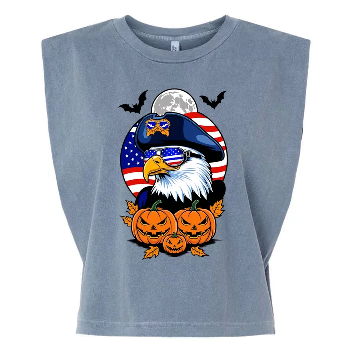 Cute Bald Eagle Witch Halloween Pumpkin Eagle Lover Garment-Dyed Women's Muscle Tee