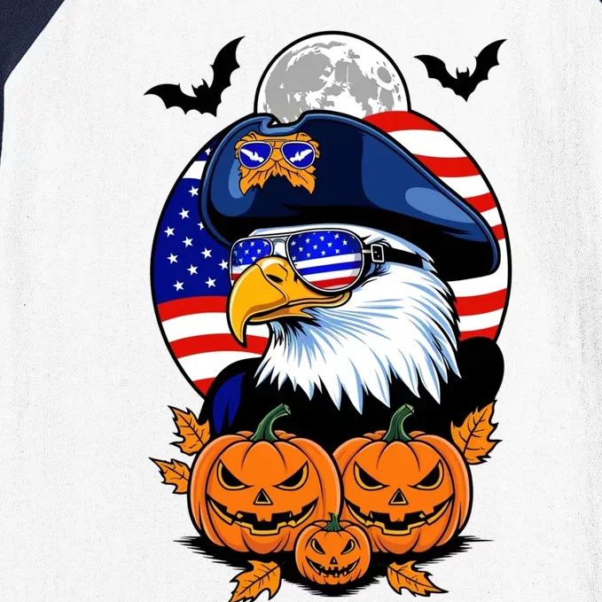 Cute Bald Eagle Witch Halloween Pumpkin Eagle Lover Baseball Sleeve Shirt