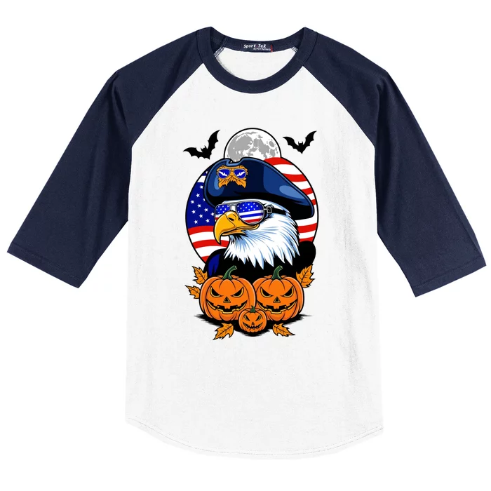 Cute Bald Eagle Witch Halloween Pumpkin Eagle Lover Baseball Sleeve Shirt