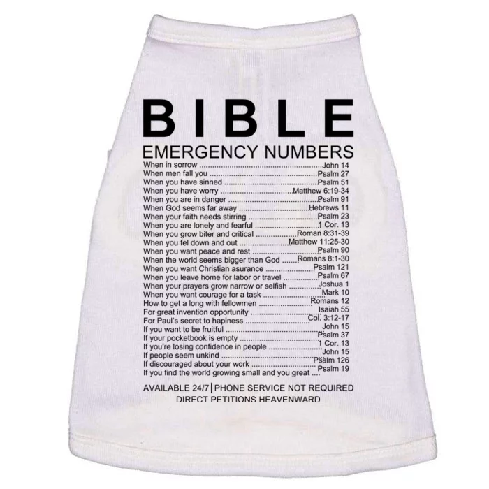 Christian Bible Emergency Numbers Doggie Tank