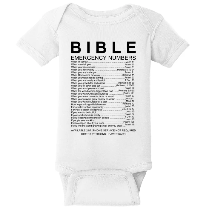 Christian Bible Emergency Numbers Baby Bodysuit