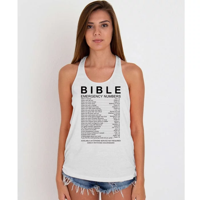 Christian Bible Emergency Numbers Women's Knotted Racerback Tank