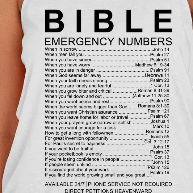 Christian Bible Emergency Numbers Women's Knotted Racerback Tank