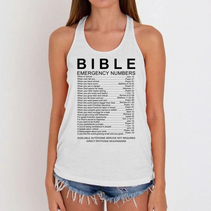 Christian Bible Emergency Numbers Women's Knotted Racerback Tank