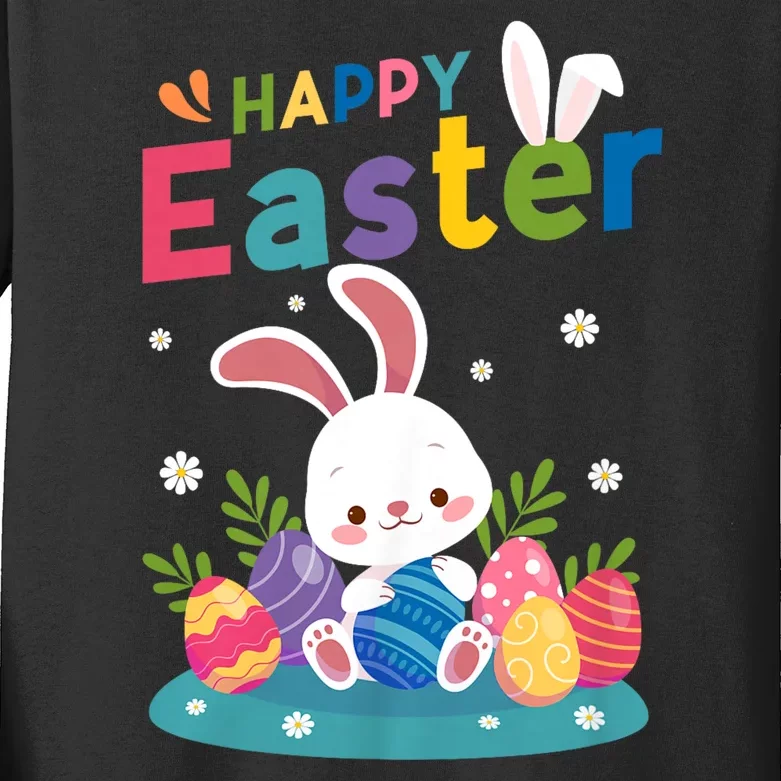 Cute Bunny Eggs Easter Camping Happy Easter Day 2024 Kids Long Sleeve Shirt