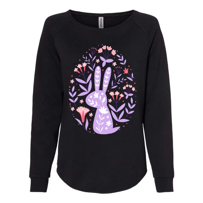 Cute Bunny Easter Egg Shape With Floral Womens California Wash Sweatshirt