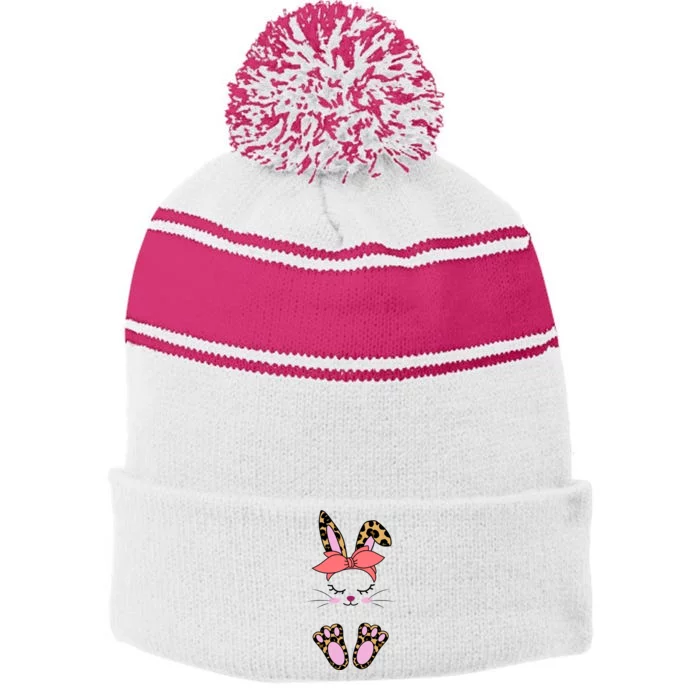 Cute Bunny Easter Holiday Stripe Pom Pom Beanie