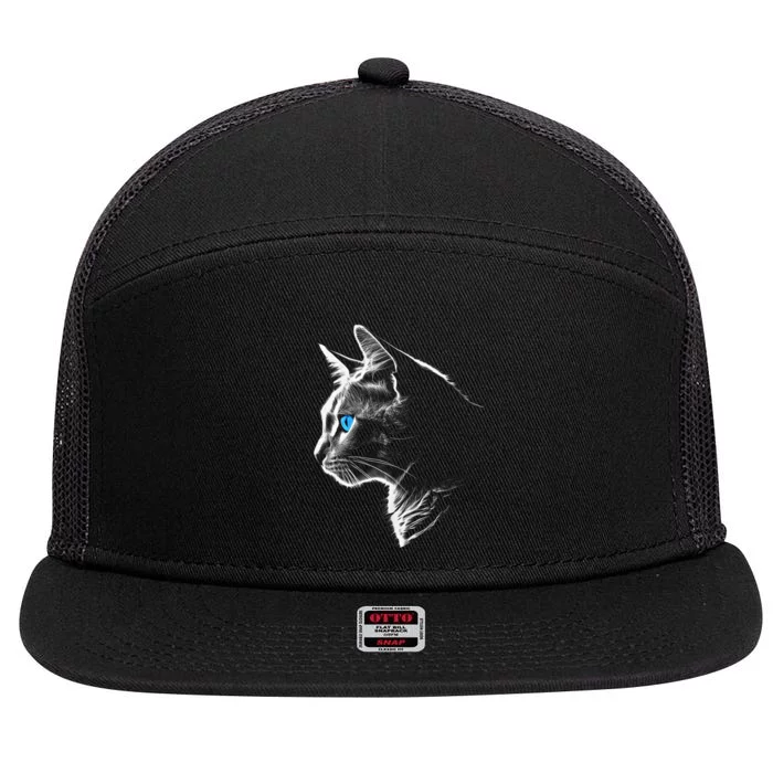 Cat Blue Eyes Pet Animal Art Cat 7 Panel Mesh Trucker Snapback Hat