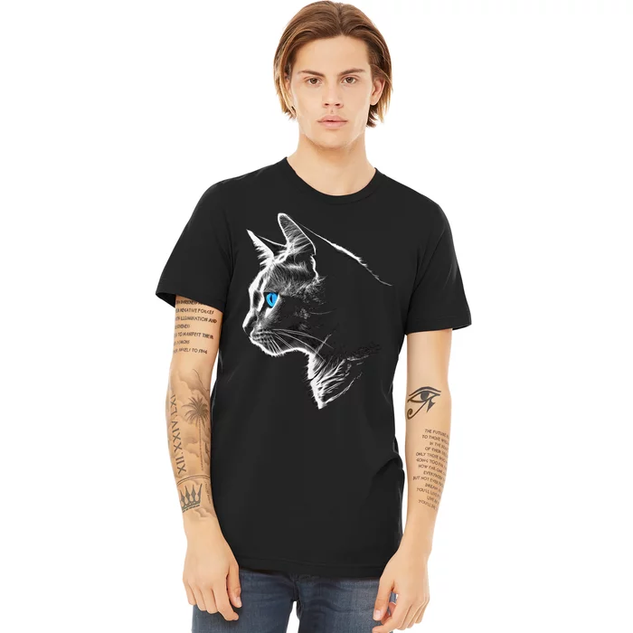 Cat Blue Eyes Pet Animal Art Cat Premium T-Shirt