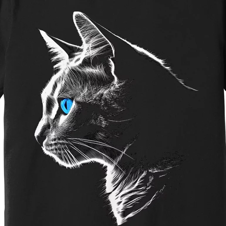 Cat Blue Eyes Pet Animal Art Cat Premium T-Shirt