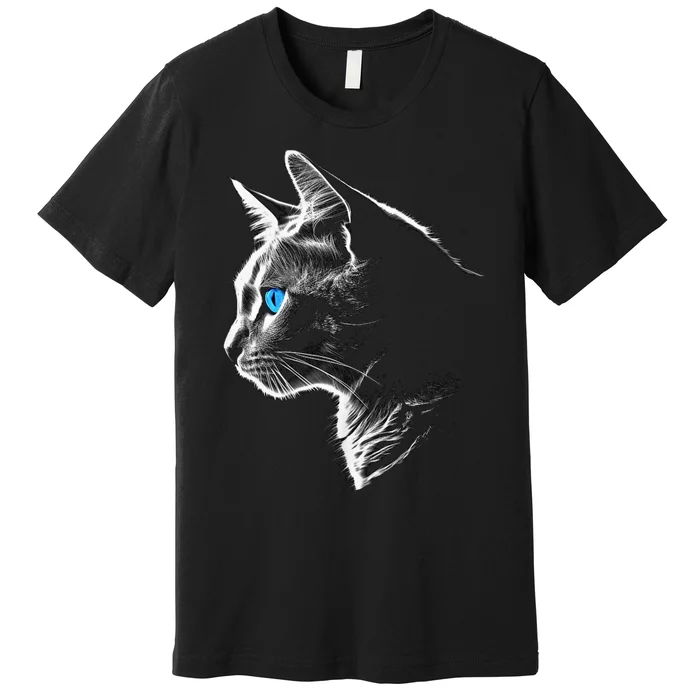 Cat Blue Eyes Pet Animal Art Cat Premium T-Shirt