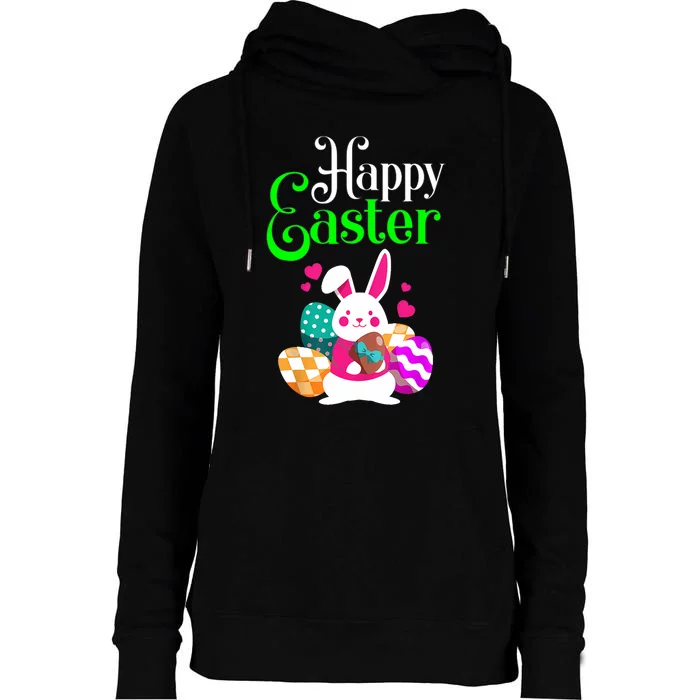 Cute Bunny Eggs Happy Easter Womens Funnel Neck Pullover Hood