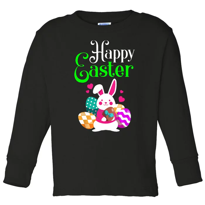 Cute Bunny Eggs Happy Easter Toddler Long Sleeve Shirt