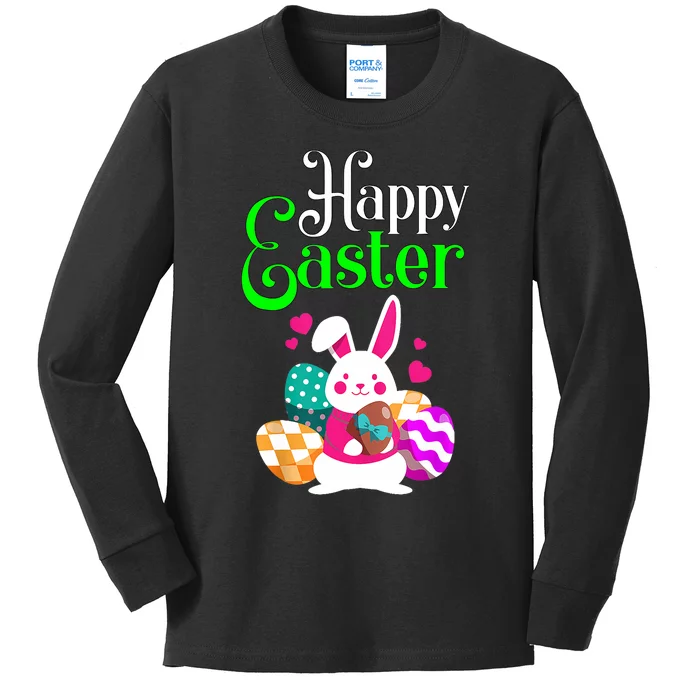 Cute Bunny Eggs Happy Easter Kids Long Sleeve Shirt