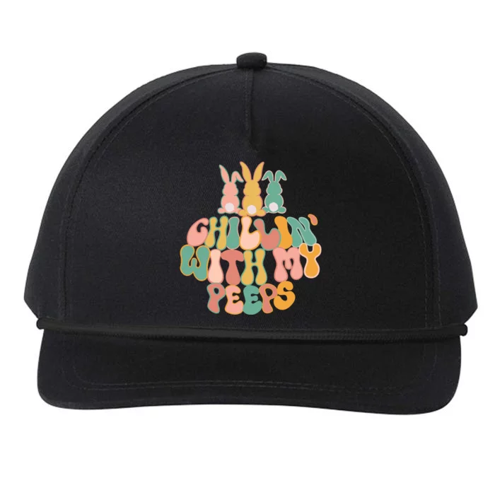 Cute Bunny Easter Chillin With My Peeps Ent Retro Gift Snapback Five-Panel Rope Hat