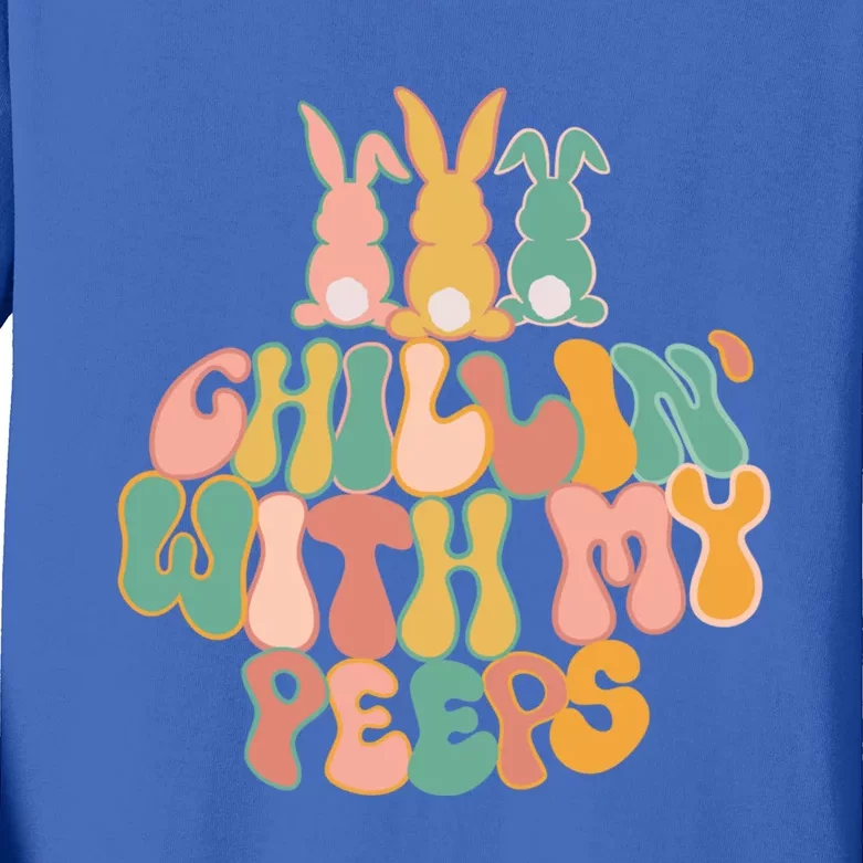 Cute Bunny Easter Chillin With My Peeps Ent Retro Gift Kids Long Sleeve Shirt