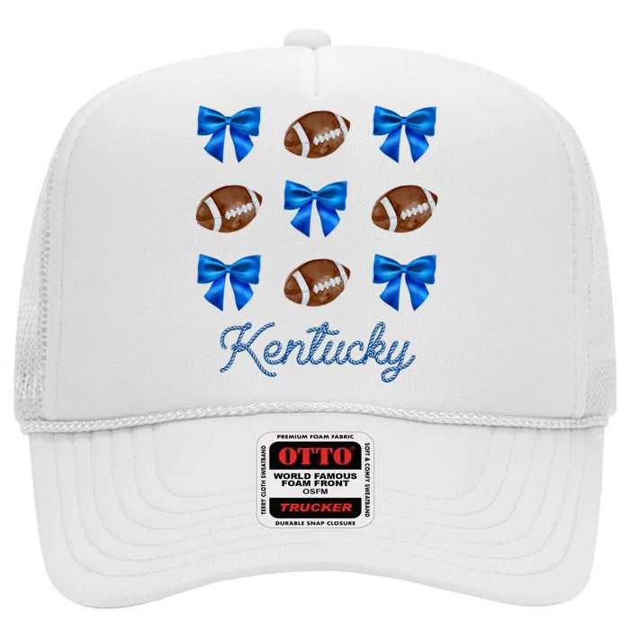 Coquette Bow Football Kentucky Lover High Crown Mesh Trucker Hat