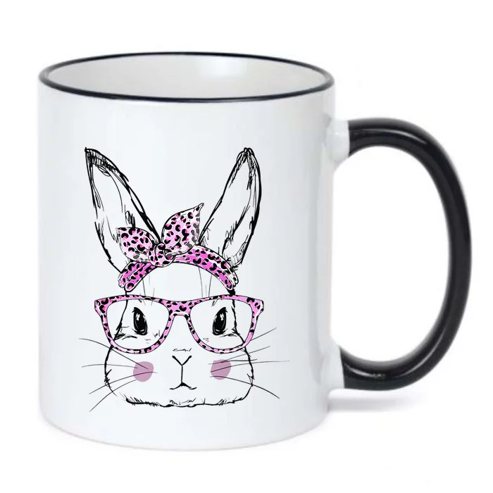 Cute Bunny Face Leopard Easter Day Glasses Black Color Changing Mug