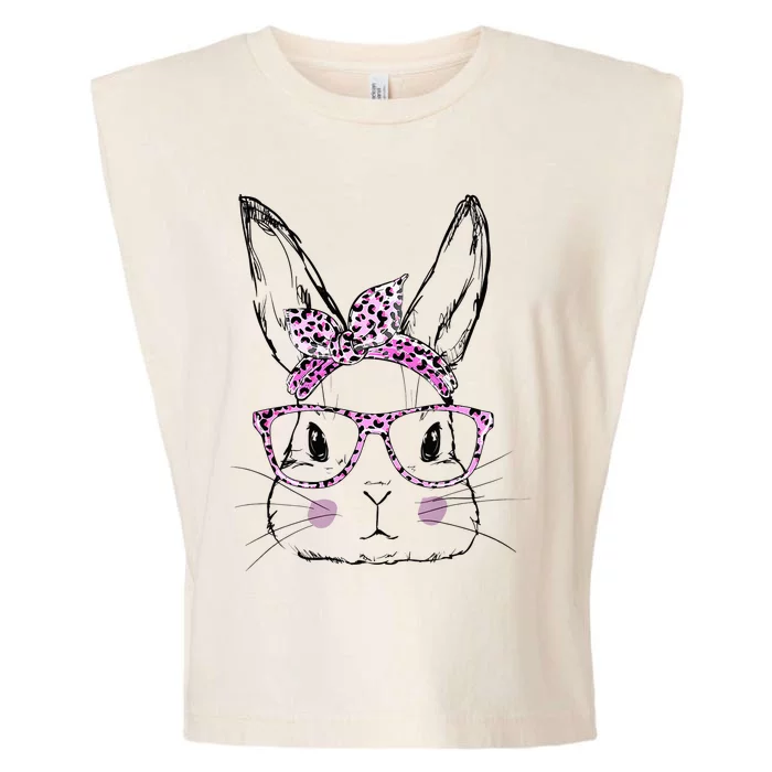 Cute Bunny Face Leopard Easter Day Glasses Garment-Dyed Women's Muscle Tee